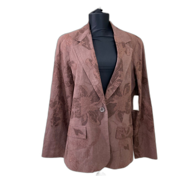 NWT Coldwater Creek classic linen blend Floral Blazer jacket women’s 10 Brown - Picture 1 of 13